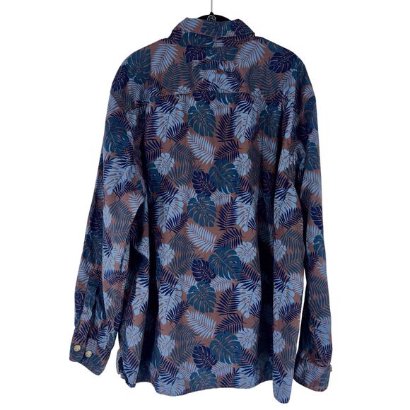 Duluth Trading Co Men's Button Down Shirt XL Blue Brown Leaf Pattern Relaxed Fit - Picture 9 of 11